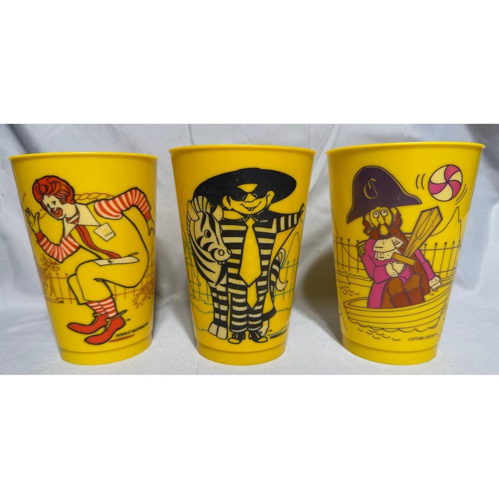 Vintage 1978 McDonalds Plastic Cups Set Ronald McDonald Hamburglar Captain Crook